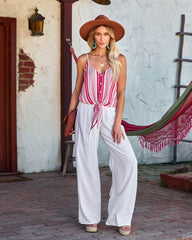 Hadia Woven Button Down Tie Tank - Red Oshnow