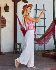 Hadia Woven Button Down Tie Tank - Red Oshnow