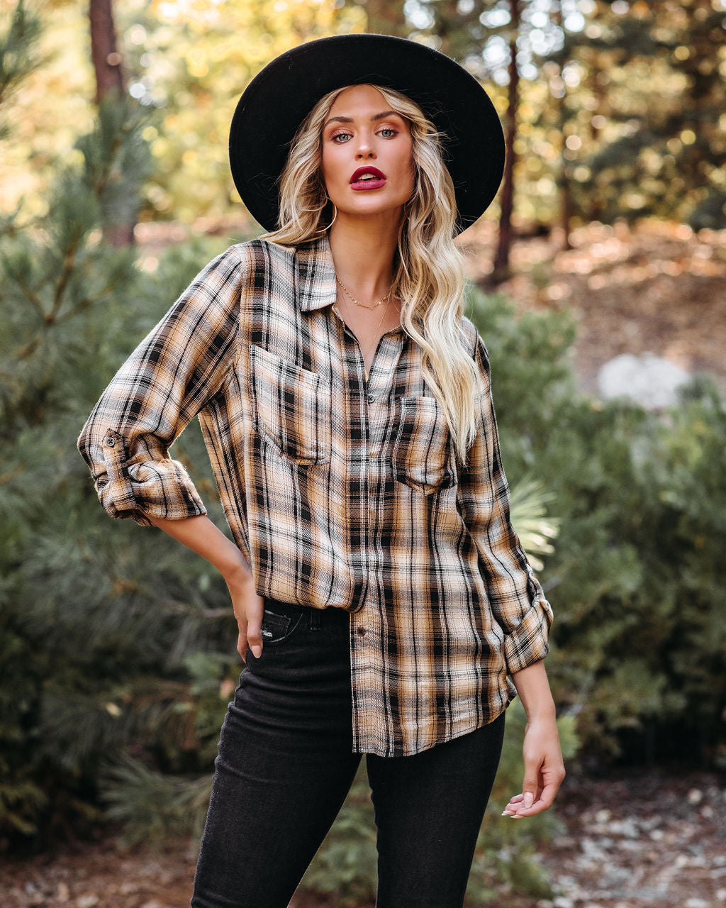 Hadid Plaid Button Down Top Oshnow