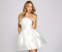 Hadley Strapless Pleated Satin Party Dress Oshnow
