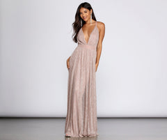 Haley Formal Shimmering Metallic Dress Oshnow