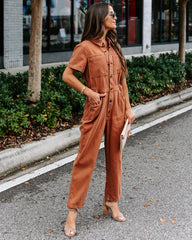 Halsey Cotton Pocketed Jumpsuit - Terracotta Oshnow
