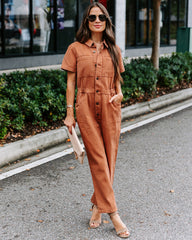 Halsey Cotton Pocketed Jumpsuit - Terracotta Oshnow