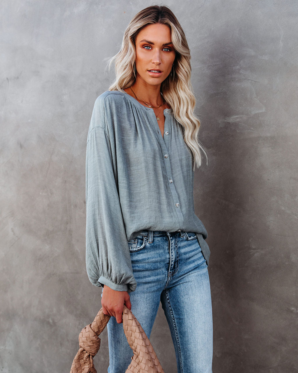 Hand In Hand Button Down Top - Sage Dust Oshnow