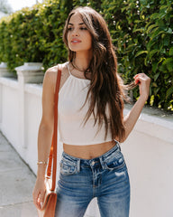 Hanson Knit Halter Crop Top - Cream Oshnow