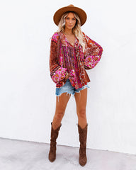 Happy Days Balloon Sleeve Patchwork Top Oshnow