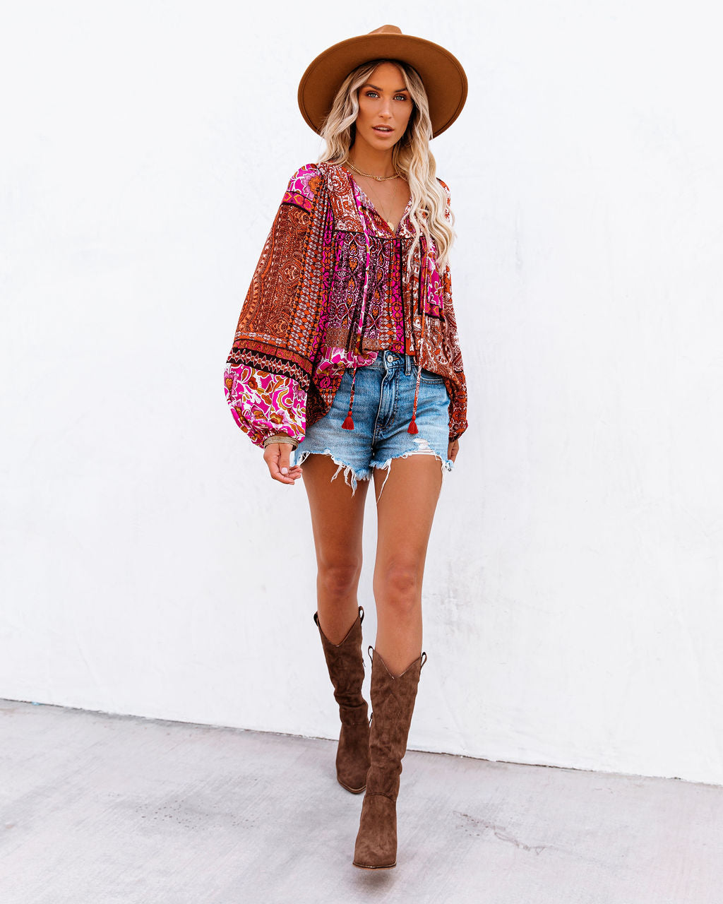 Happy Days Balloon Sleeve Patchwork Top Oshnow