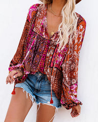 Happy Days Balloon Sleeve Patchwork Top Oshnow