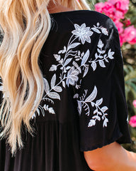 Harper Embroidered Babydoll Top - Black Oshnow