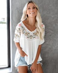 Harper Embroidered Babydoll Top - White Oshnow