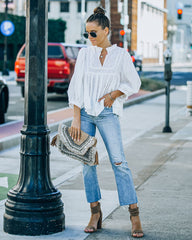 Harraz Cotton Swiss Dot Babydoll Top - White Oshnow