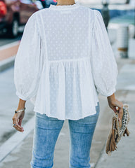 Harraz Cotton Swiss Dot Babydoll Top - White Oshnow