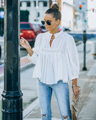 Harraz Cotton Swiss Dot Babydoll Top - White Oshnow