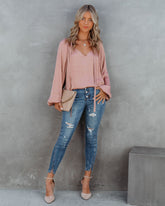 Harrow Satin Split Neck Blouse - Blush Oshnow