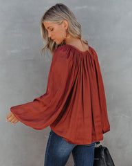 Harrow Satin Split Neck Blouse - Burgundy Oshnow