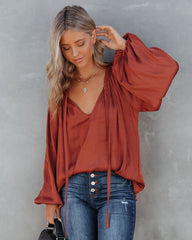 Harrow Satin Split Neck Blouse - Burgundy Oshnow