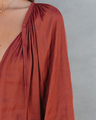 Harrow Satin Split Neck Blouse - Burgundy Oshnow