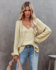 Harrow Satin Split Neck Blouse - Olive Oshnow