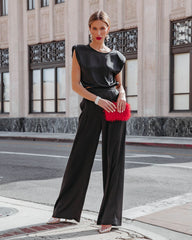 Hartford Satin Pocketed Wide Leg Pants - Black Oshnow