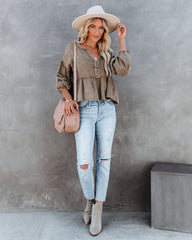 Havasu Crop Babydoll Top - Taupe Oshnow