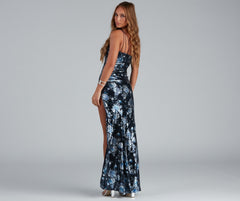Haylee Sequin Rose Mermaid Formal Dress Oshnow