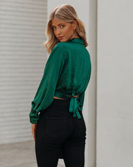Hazely Satin Wrap Crop Blouse - Pine Oshnow