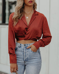 Hazely Satin Wrap Crop Blouse - Rust Oshnow