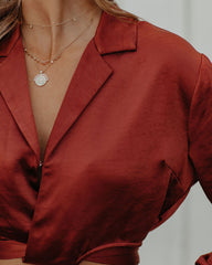 Hazely Satin Wrap Crop Blouse - Rust Oshnow