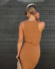 Head In The Clouds Ribbed Knit Midi Skirt - Camel Oshnow