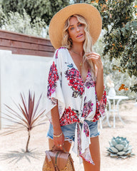 Heavenly Hydrangeas Floral Kimono Tie Top Oshnow