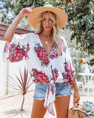 Heavenly Hydrangeas Floral Kimono Tie Top Oshnow