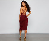 Henley Formal Lace-Up Midi Dress Oshnow