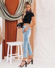 Henna Ribbed Mock Neck Crop Top - Black Oshnow