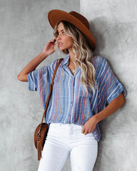 Here We Go Striped Button Down Top Oshnow