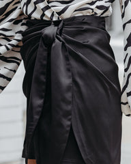 Hilaria Satin Mini Skirt - Black - SALE Oshnow