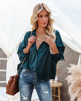 Hint Satin Leopard Embossed Dolman Blouse - Forest Green Oshnow