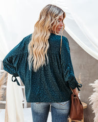 Hint Satin Leopard Embossed Dolman Blouse - Forest Green Oshnow