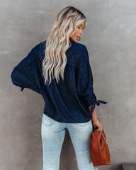 Hint Satin Leopard Embossed Dolman Blouse - Navy Oshnow