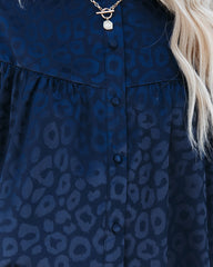 Hint Satin Leopard Embossed Dolman Blouse - Navy Oshnow