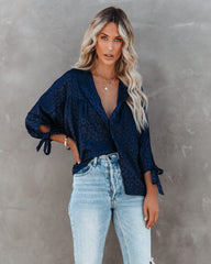Hint Satin Leopard Embossed Dolman Blouse - Navy Oshnow