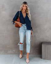 Hint Satin Leopard Embossed Dolman Blouse - Navy Oshnow