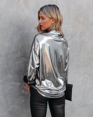 Holdyn Metallic Button Down Blouse - Silver Oshnow