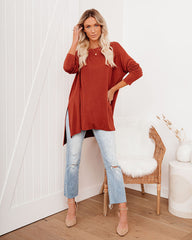 Holiday Weekend Cotton Long Sleeve Tunic - Brick Oshnow