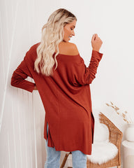 Holiday Weekend Cotton Long Sleeve Tunic - Brick Oshnow