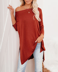Holiday Weekend Cotton Long Sleeve Tunic - Brick Oshnow