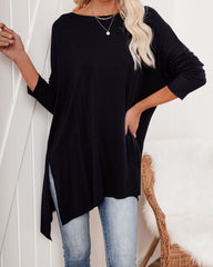 Holiday Weekend Cotton Long Sleeve Tunic - Navy Oshnow
