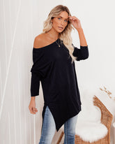 Holiday Weekend Cotton Long Sleeve Tunic - Navy Oshnow