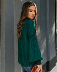 Hollis Satin Smocked Ruffle Blouse - Deep Green Oshnow