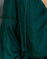 Hollis Satin Smocked Ruffle Blouse - Deep Green Oshnow
