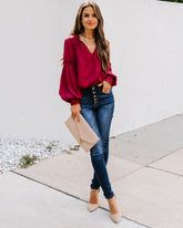 Hollis Satin Smocked Ruffle Blouse - Wine Oshnow